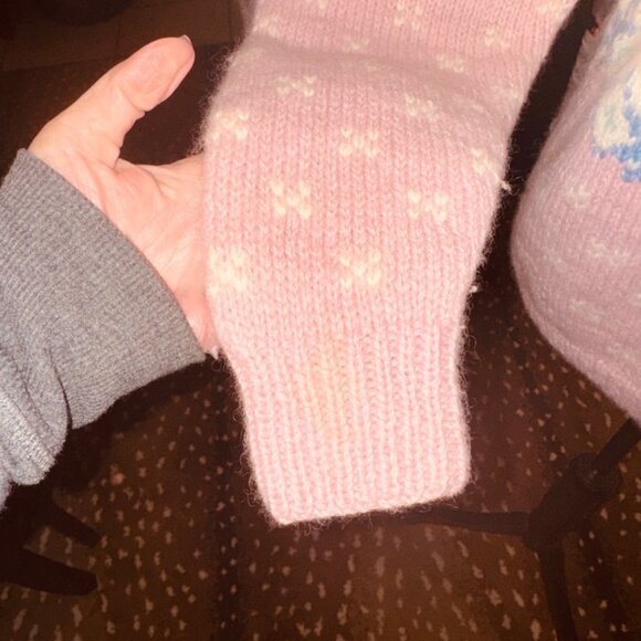 Vintage 90s Y2k Eddie Bauer Heavy Chunky Knit Wool Sweater Pastel Bear M Cottage - Picture 9 of 9